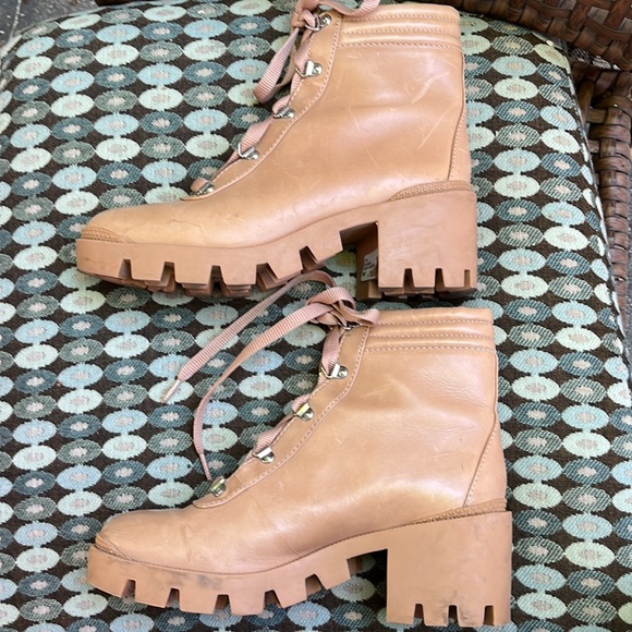 Aqua "Gilca" Block Heel Booties In Honey Beige - Picture 10 of 16